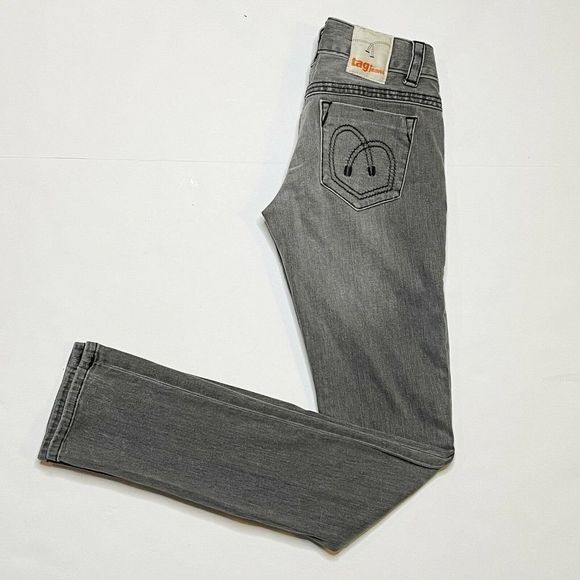 Tag Jeans SZ 26 Stretch Gray #6011 Stone Wash Mid Rise Straight Capsule Wardrobe - Picture 4 of 11